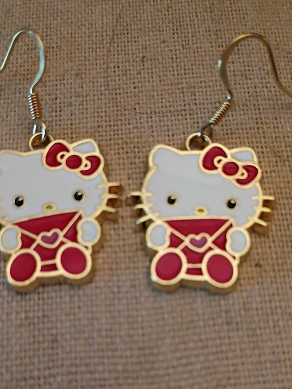 Hello Kitty White and Pink Enamel Drop Earrings